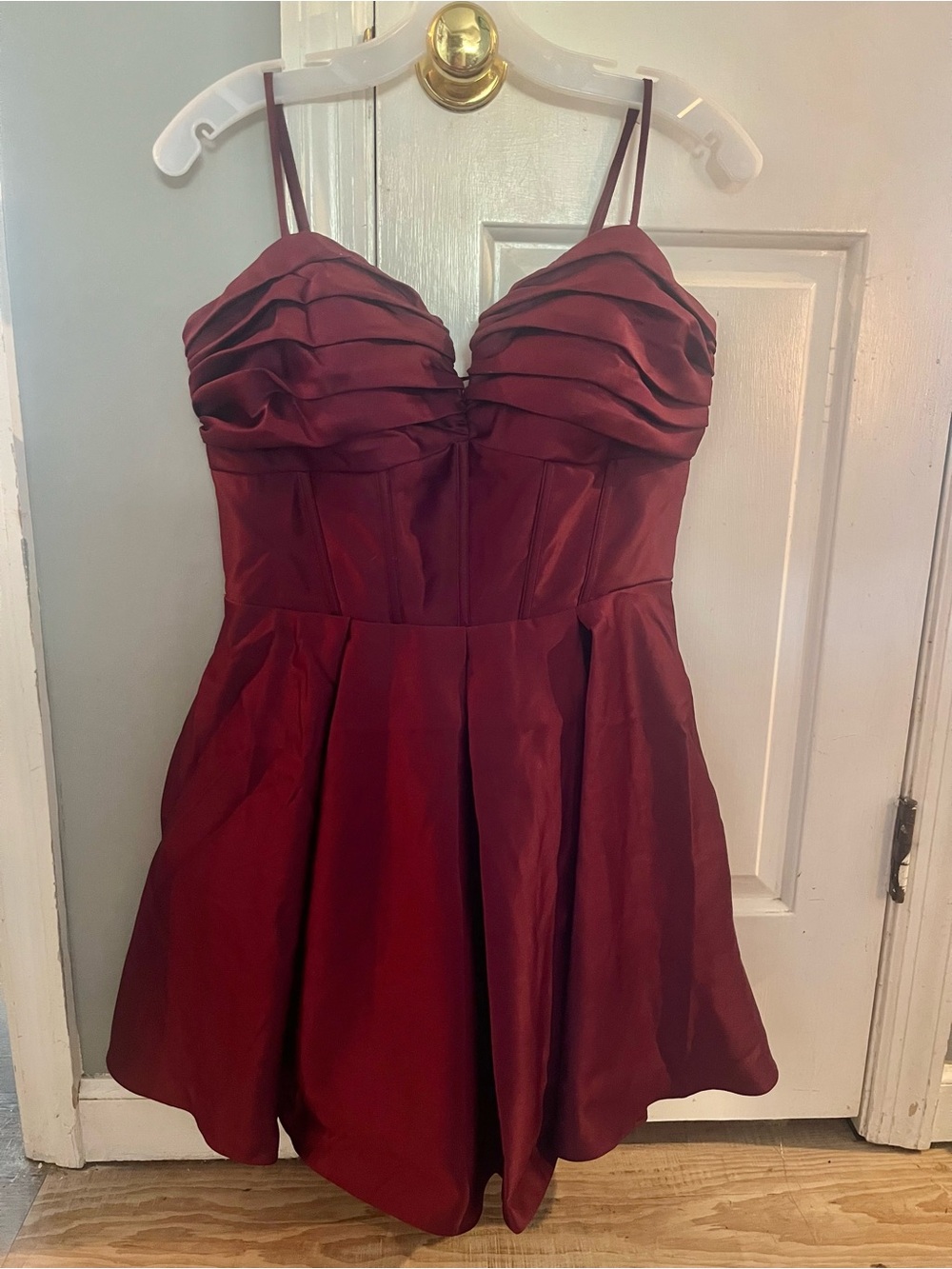 Sleeveless Burgundy Homecoming Dress with Pleated Bodice. Paid $149.95.